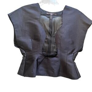 Gabriela Cadena Black 100% Silk Illusion Mesh Fitted Peplum Cap Sleeve Blouse 6